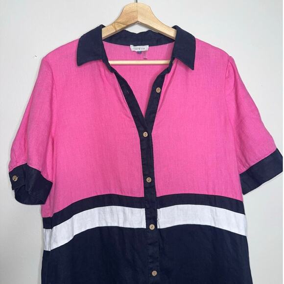 Court & Rowe Of Land and Sea Color Block Button Up Shirt Dress Pink/Blue Medium - Picture 4 of 7